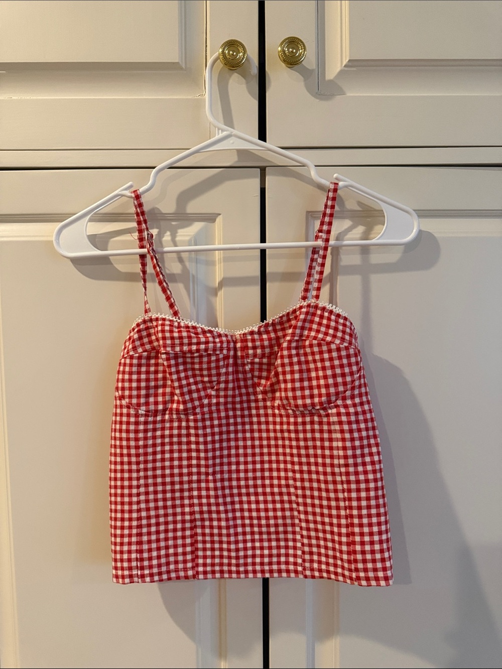 Red Gingham Spaghetti Strap Crop Top